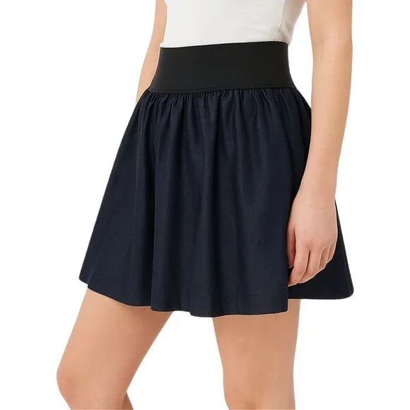 Miley Cyrus Max Azria Navy Blue Chambray Preppy Circle Skater Mini Skirt Medium - Picture 12 of 12